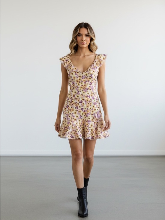 REVOLVE Dresses & Skirts - REVOLVE Cream Mini Dress with Purple and Yellow Floral Print